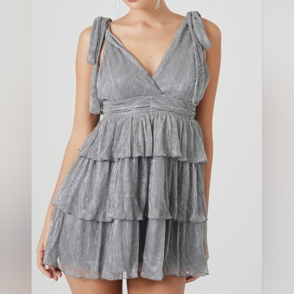 Metallic Ruffle Mini Dress | Tired Gatsby Style Mini | Medium NWT